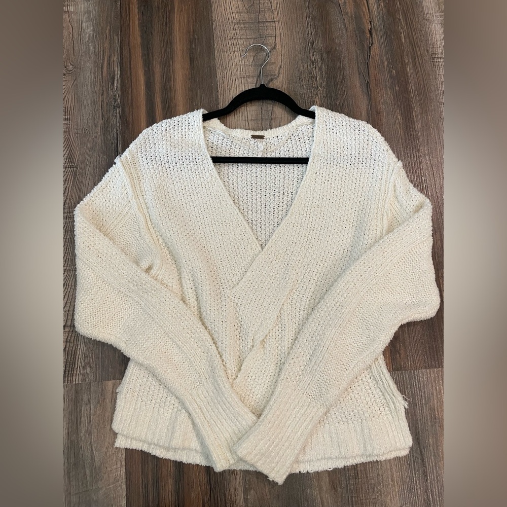 Free People Cream V-Neck Sweater